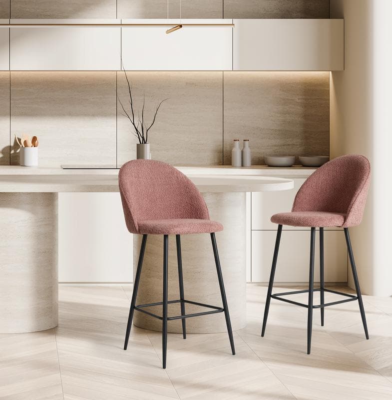 Lot de 2 tabourets de bar en bouclé rose