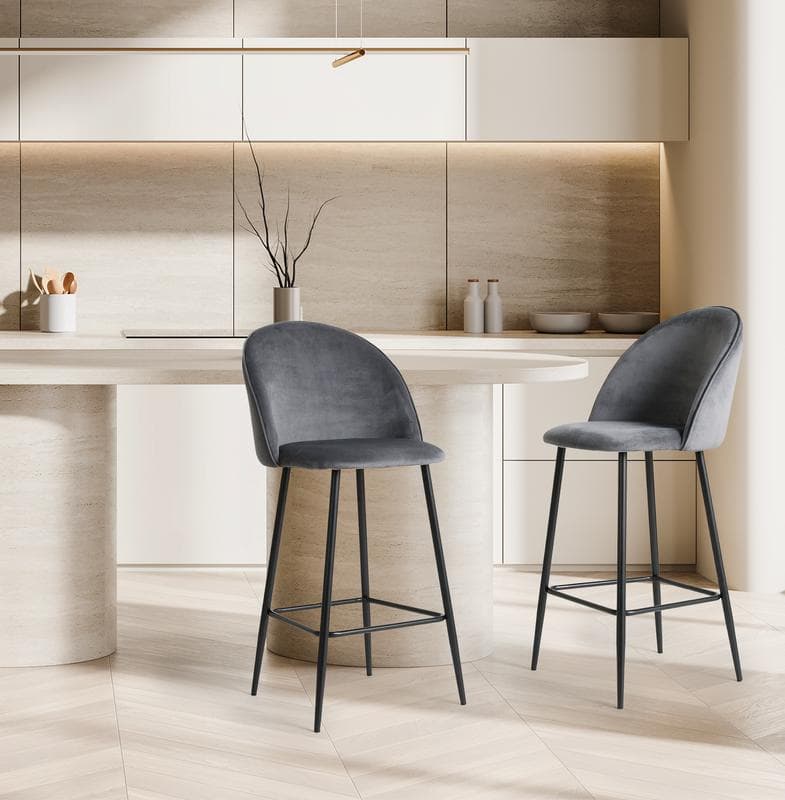 Lot de 2 tabourets de bar en velours dans la cuisine