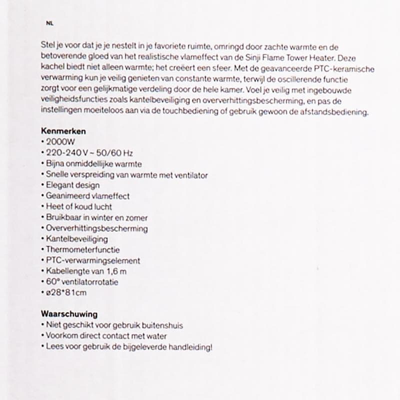 Sinji Flame Tower Heater - ventilatorkachel