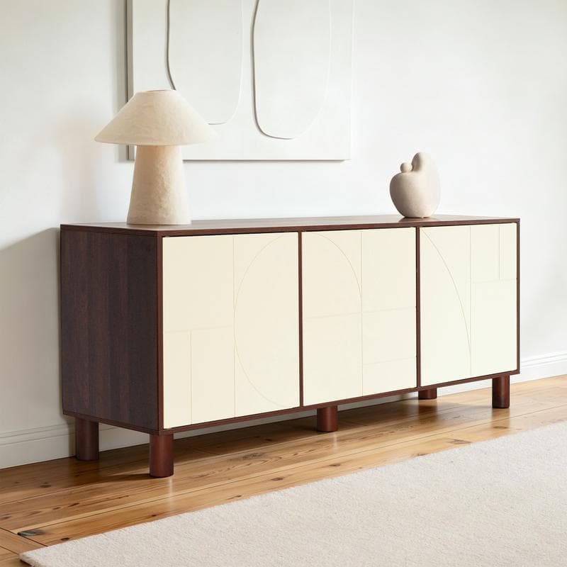 Meuble TV avec motifs abstraits - beige et marron