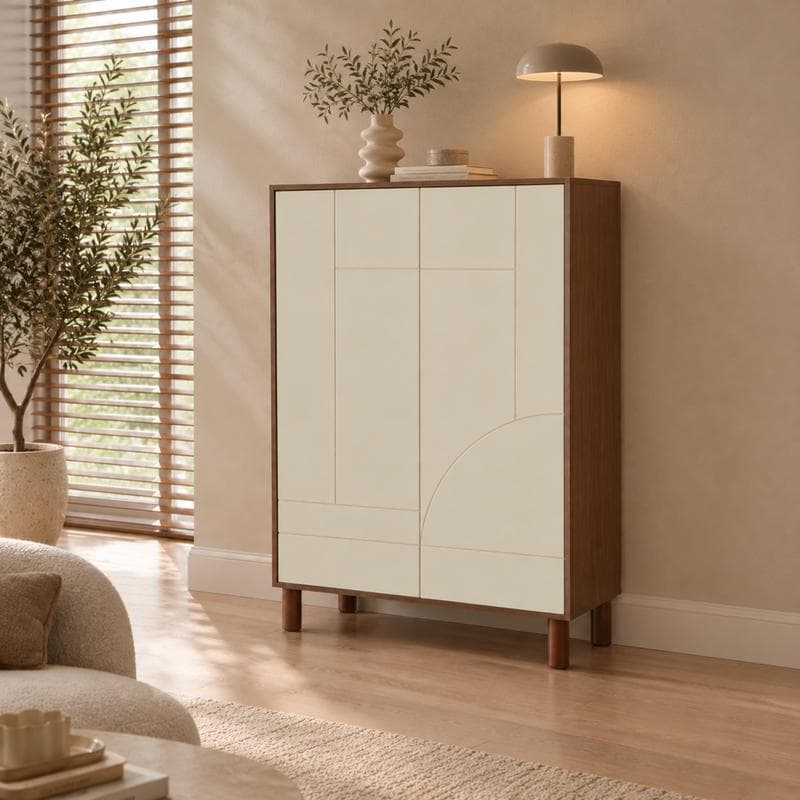 Meuble de rangement avec motifs abstraits - beige et marron