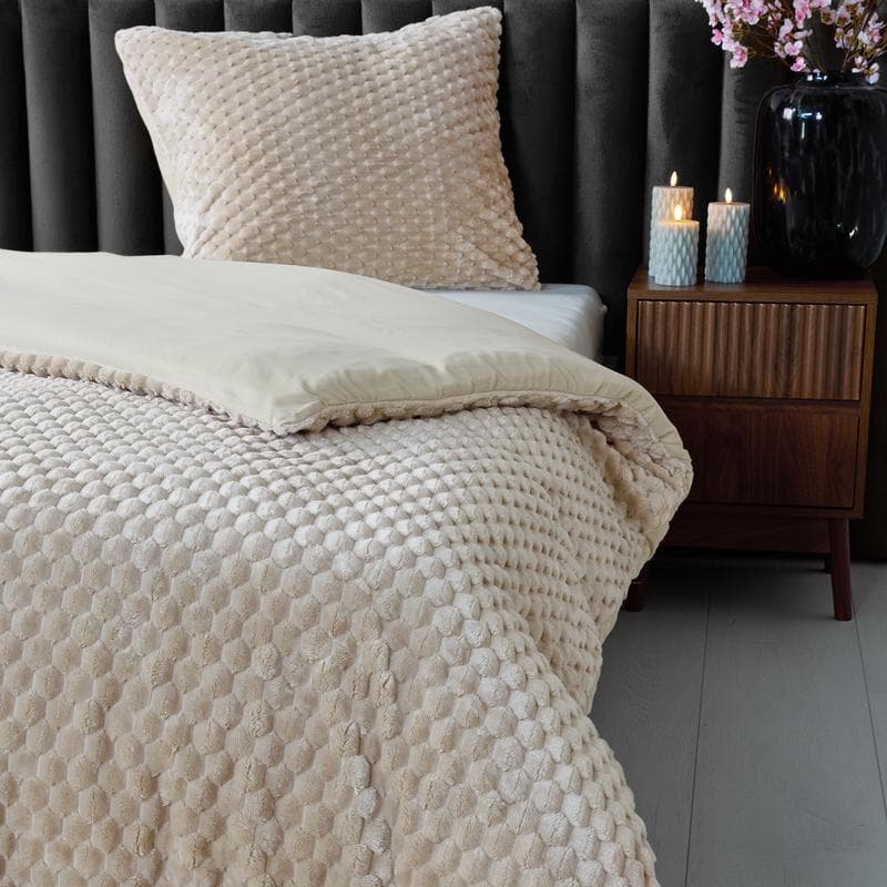 Parure de lit en teddy Hexagon - taupe