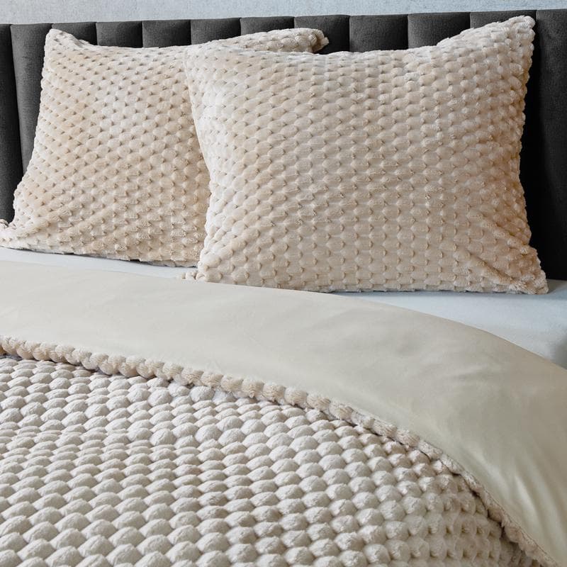 Parure de lit en teddy Hexagon - taupe