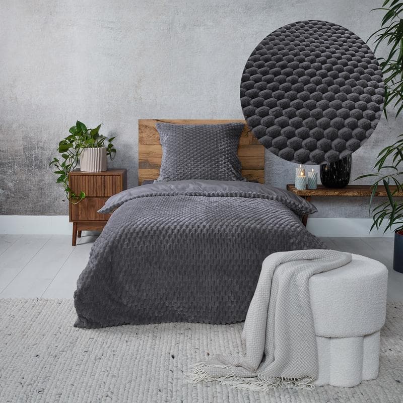 Teddy Hexagon dekbedovertrek - antraciet