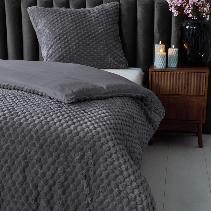 Parure de lit en teddy Hexagon - anthracite