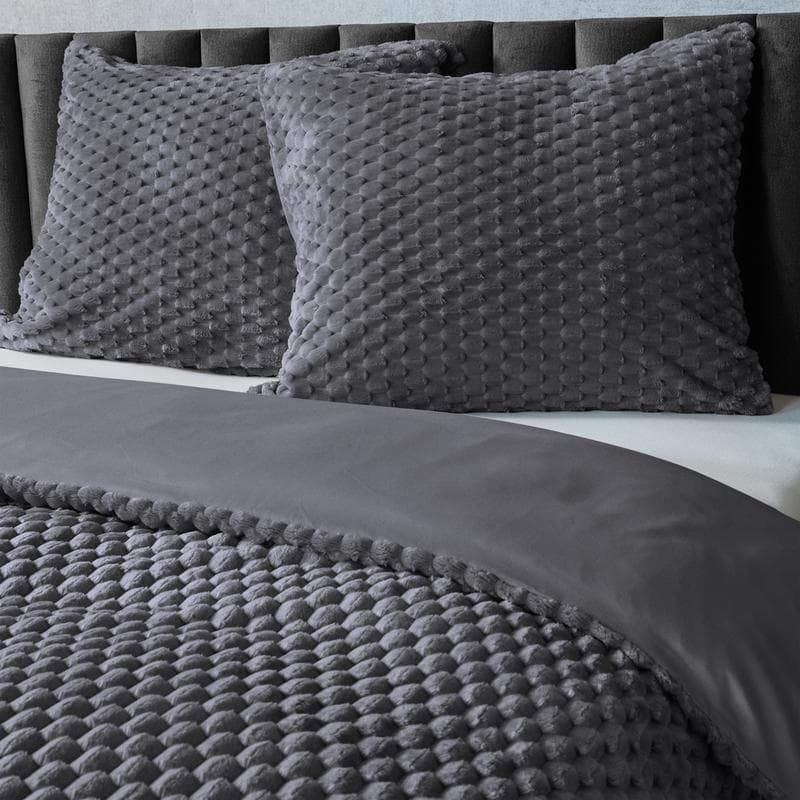 Parure de lit en teddy Hexagon - anthracite