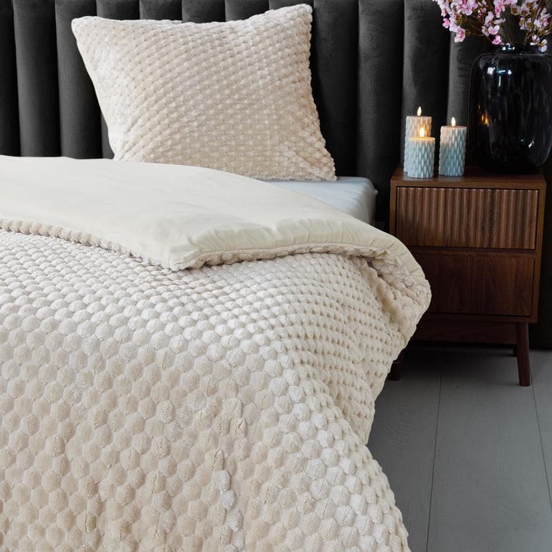 Parure de lit en teddy Hexagon - blanc cassé