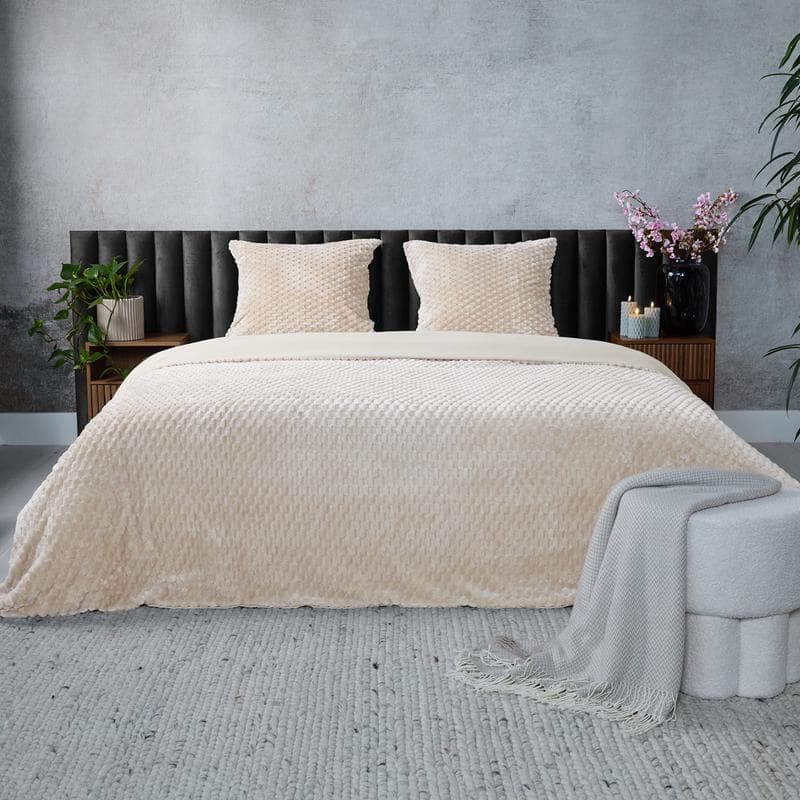 Parure de lit en teddy Hexagon - blanc cassé