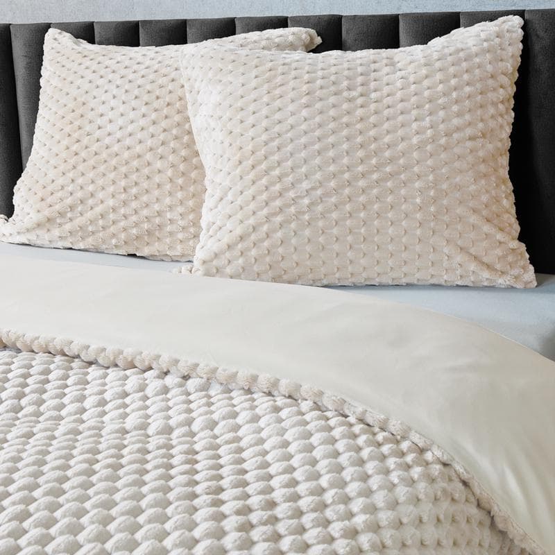 Parure de lit en teddy Hexagon - blanc cassé