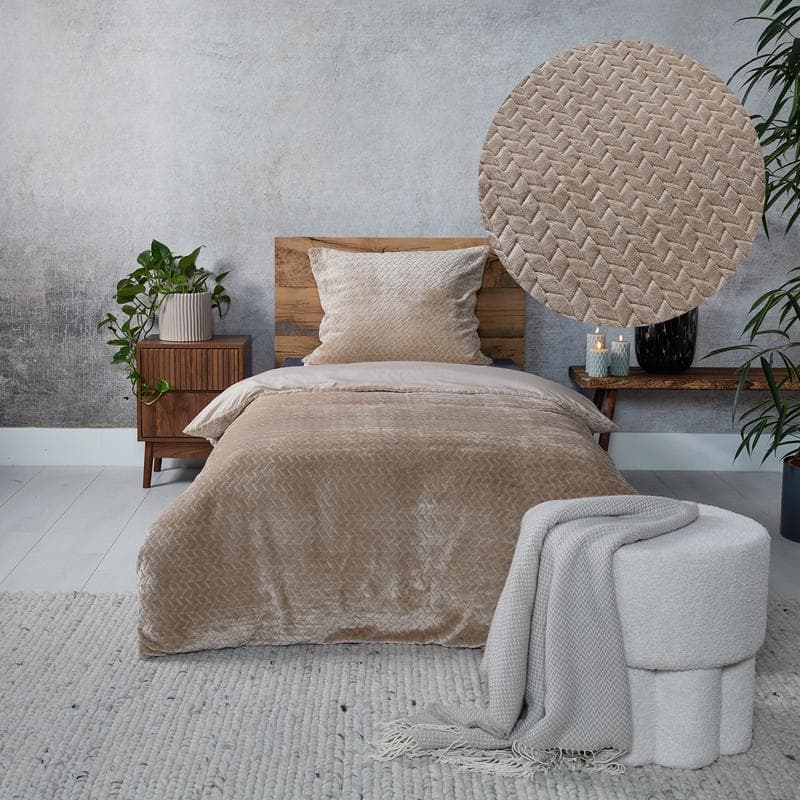 Parure de lit en teddy à chevrons - taupe