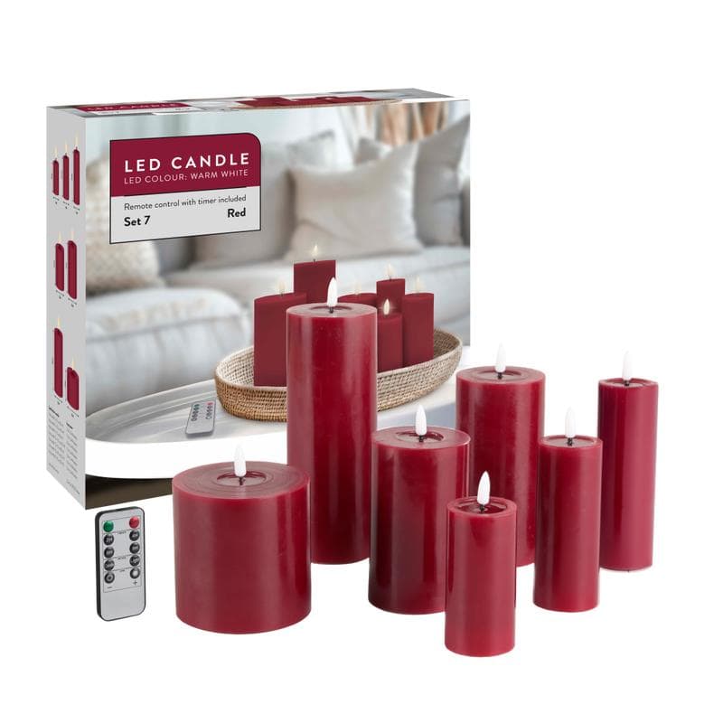 Lot de 7 bougies LED premium - rouge