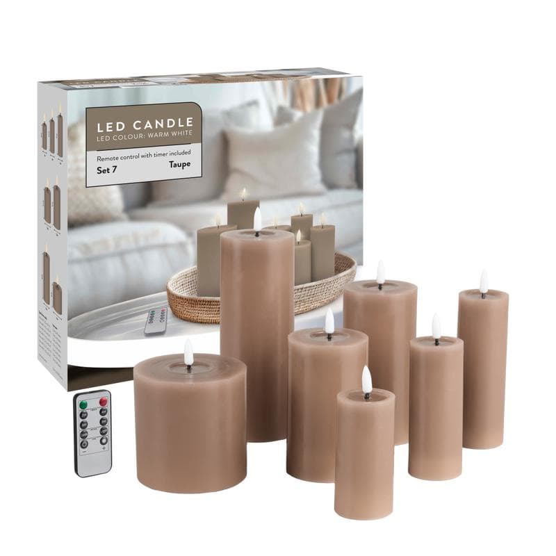 Luxe set ledkaarsen 7-delig - taupe