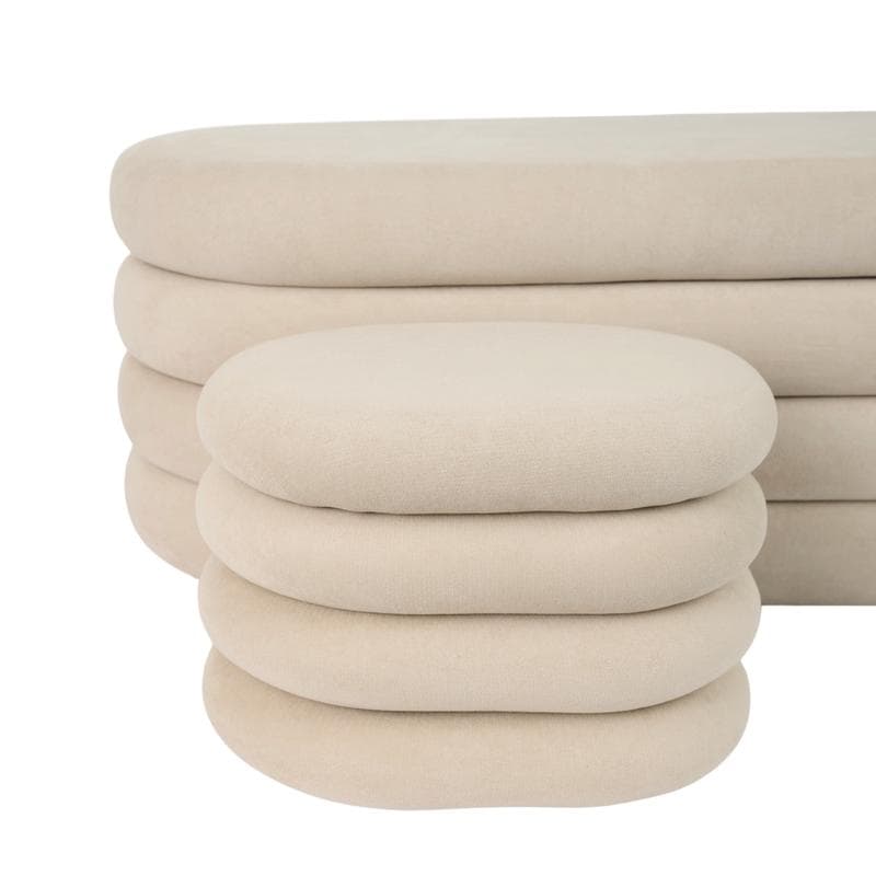 Chenille opbergbankje + 2 poefen