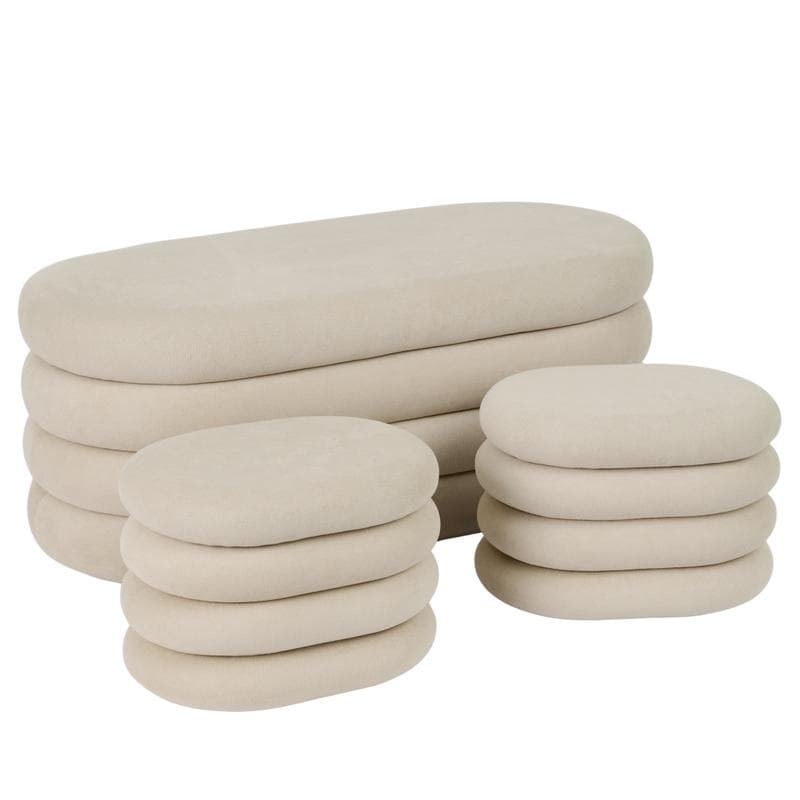 Banc de rangement en chenille avec 2 poufs