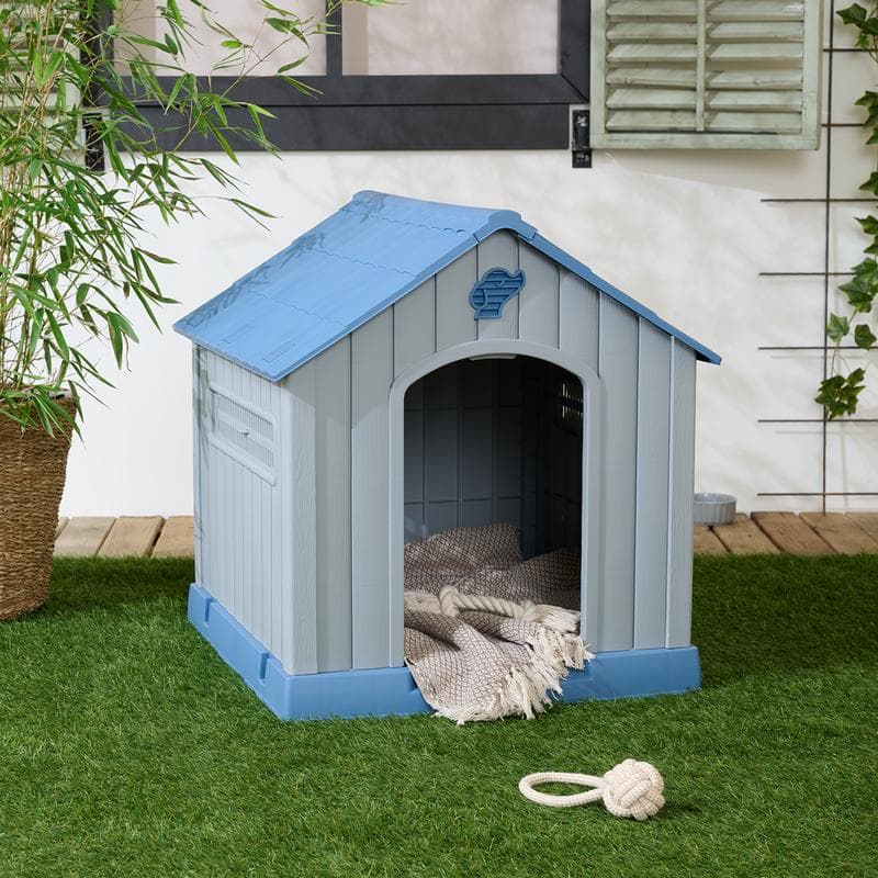 Hondenhok voor buiten – blauw/grijs