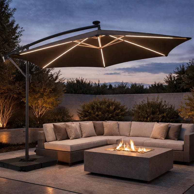 Parasol déporté avec LED - noir