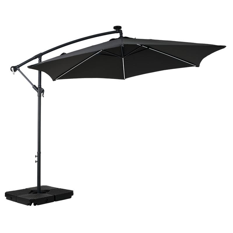 Parasol déporté avec LED - noir