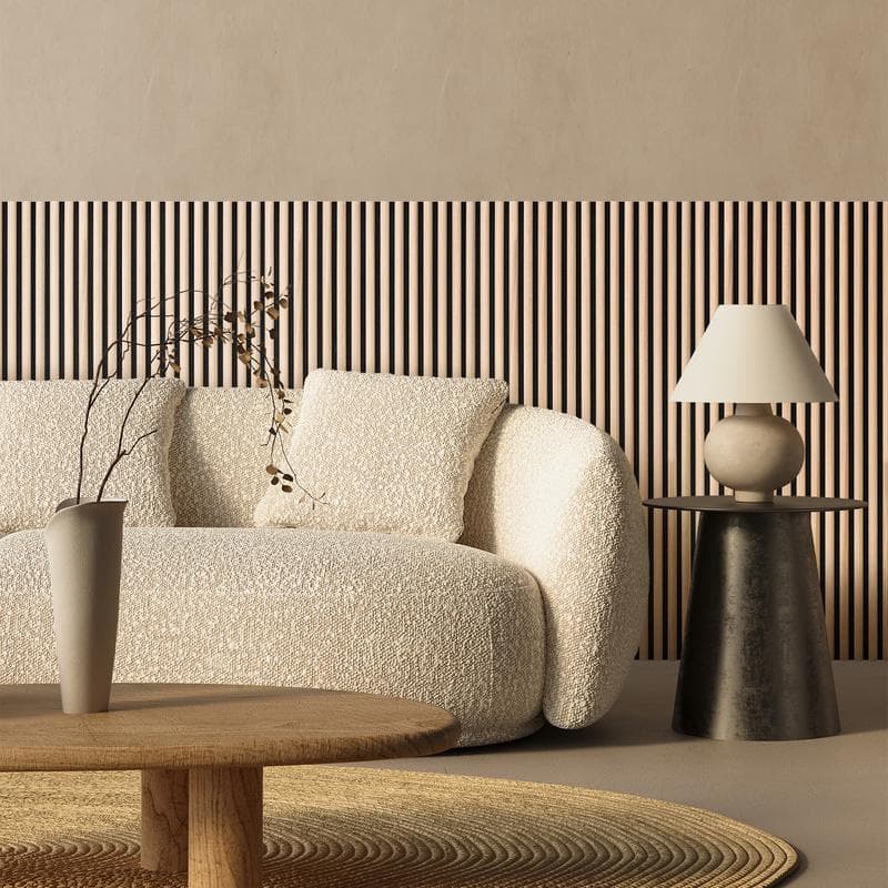 Akoestische wandpanelen met halfronde latjes - licht eiken