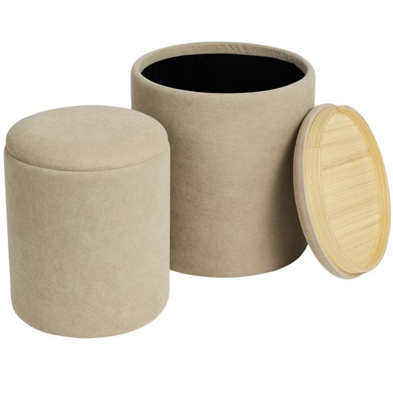 Ronde opbergpoefs met dienbladen