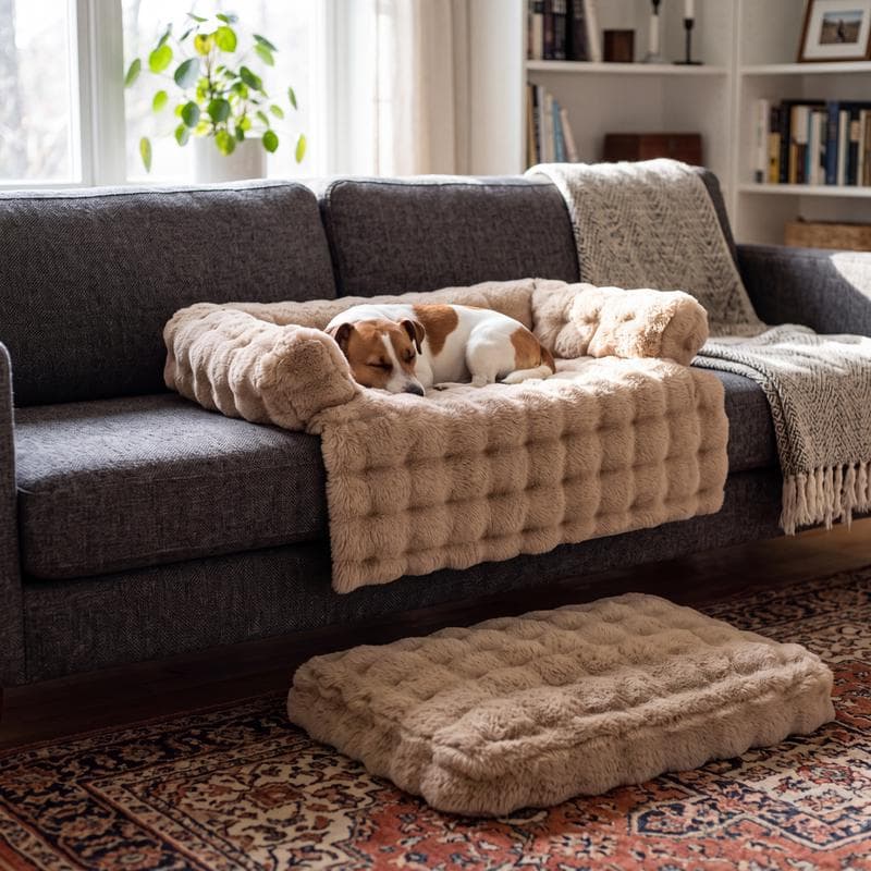 Faux fur hondenkussen en ligkussen
