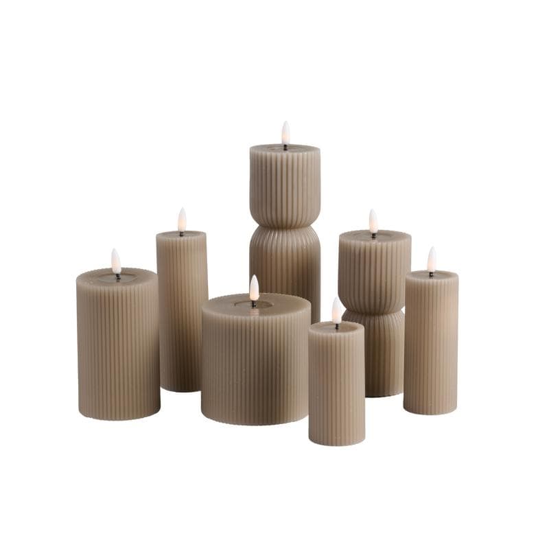 Ribbel ledkaarsen - set van 7 - taupe-1