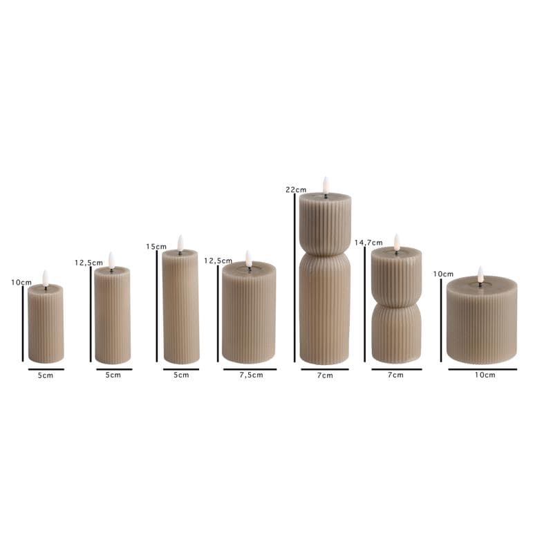 Ribbel ledkaarsen - set van 7 - taupe