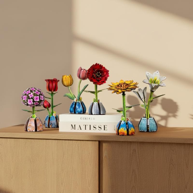Houten 3D bloemenpuzzelset