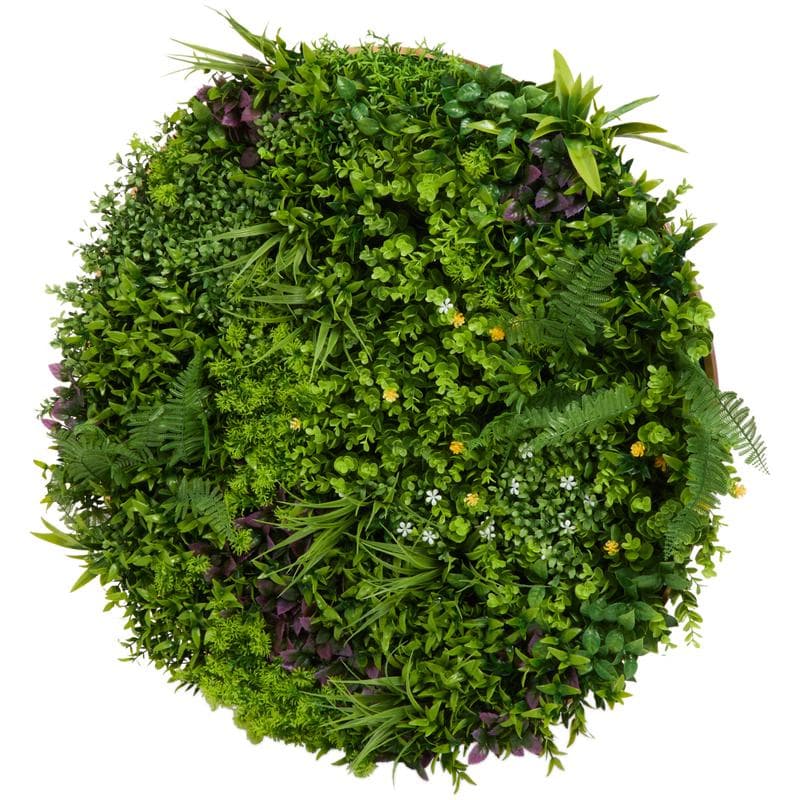Décoration murale ronde avec plantes artificielles et fleurs