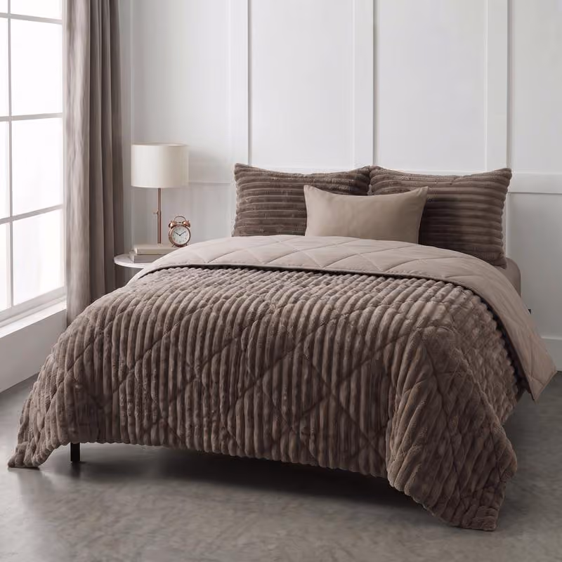 Lazy all-in-one dekbed ribstof - donkerbruin