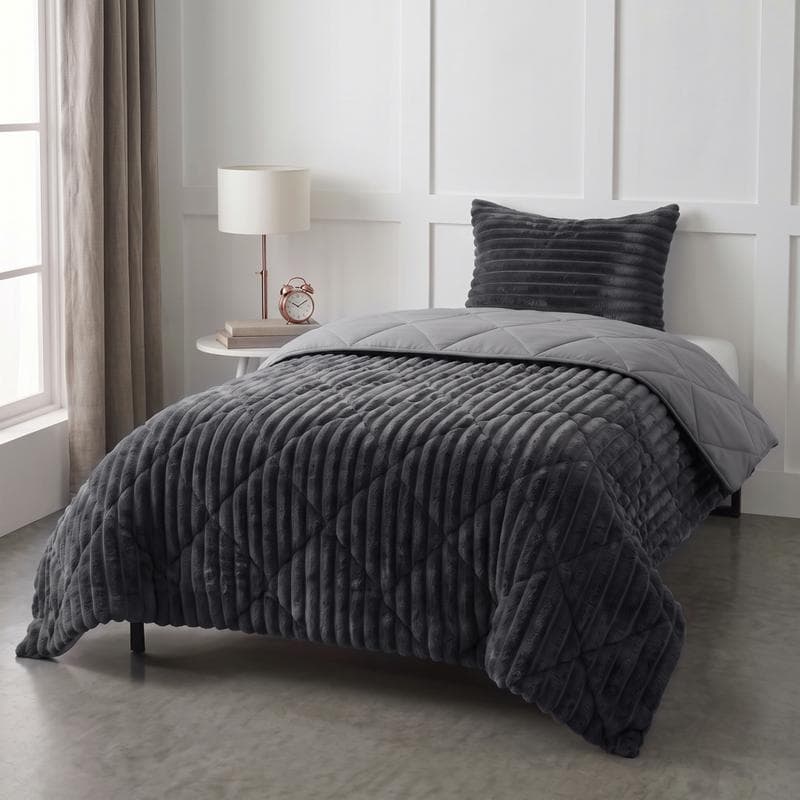 Lazy all-in-one dekbed ribstof - antraciet