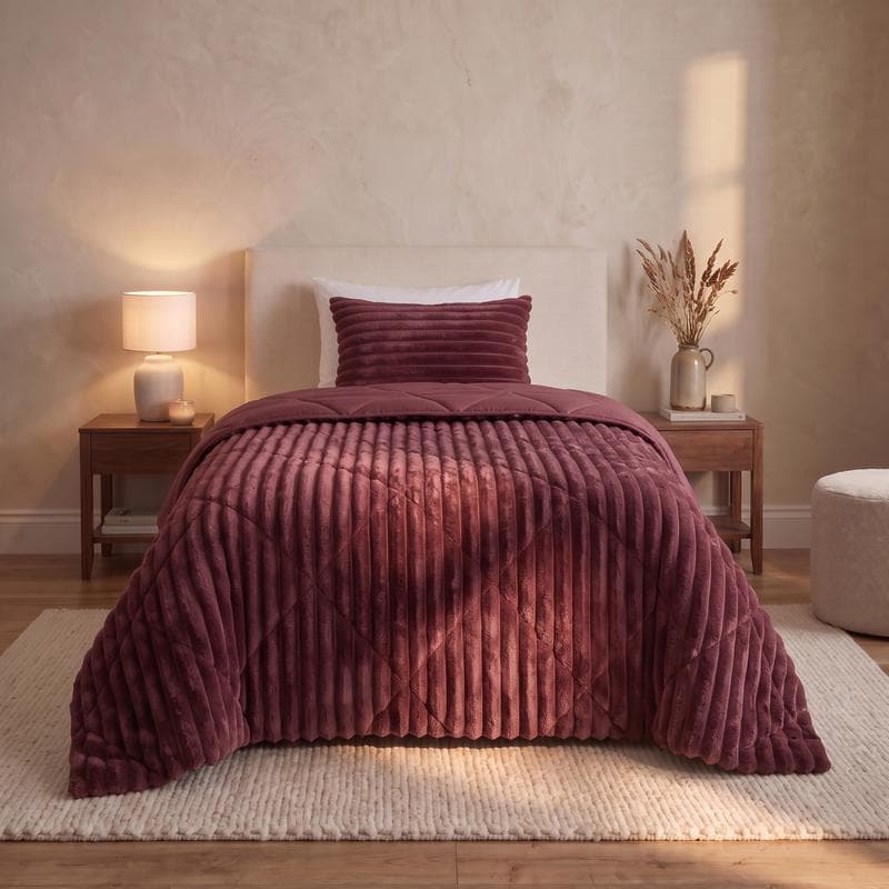 Lazy all-in-one dekbed ribstof - bordeaux