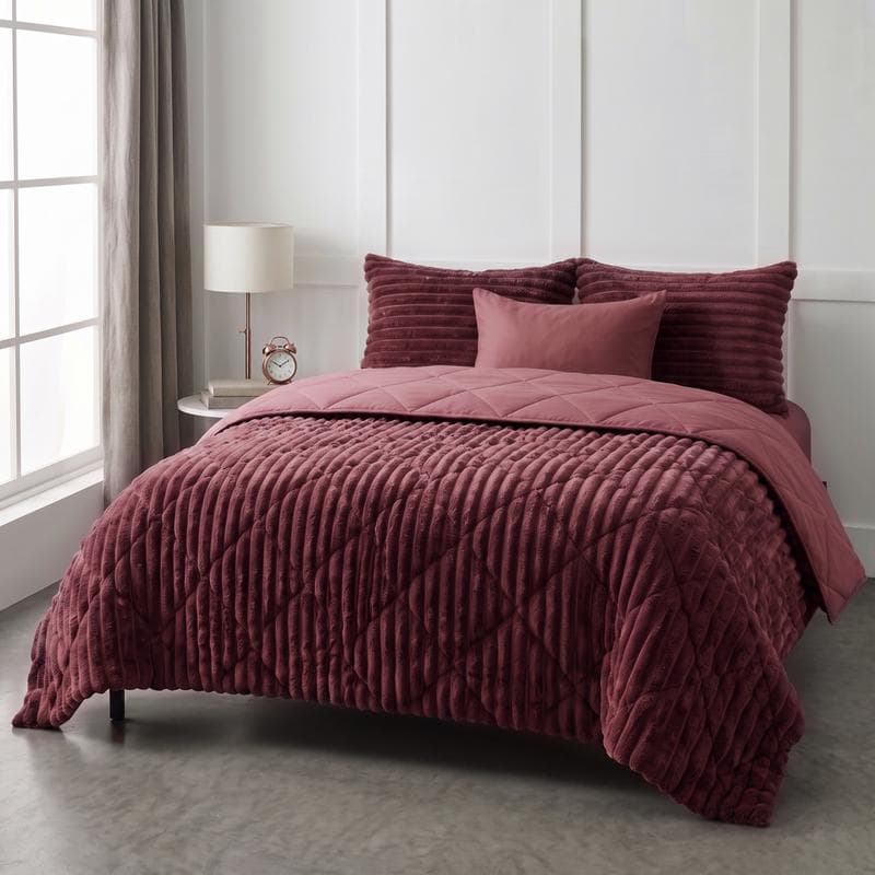 Lazy all-in-one dekbed ribstof - bordeaux