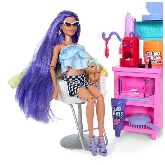 Barbie Extra Vanity Speelset barbie op kapstoel