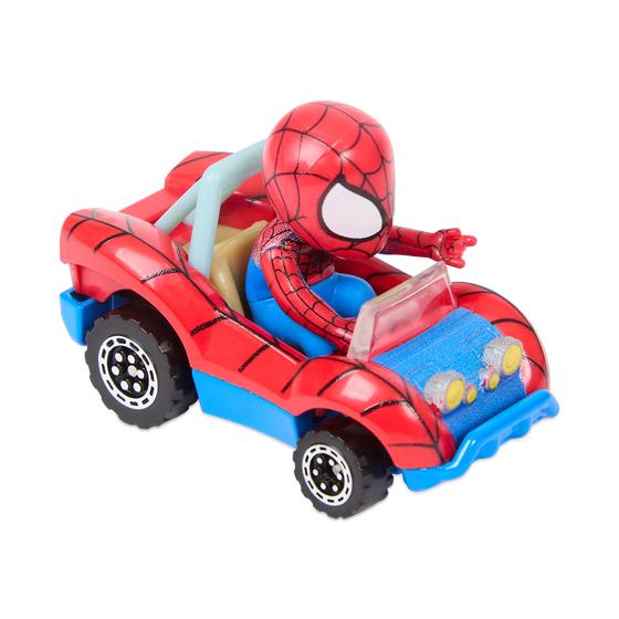 Spiderman dans sa petite voiture