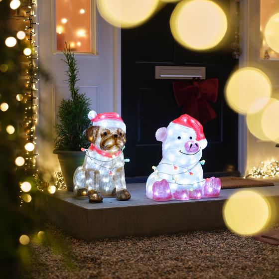 Acrylic dog with lights in garden