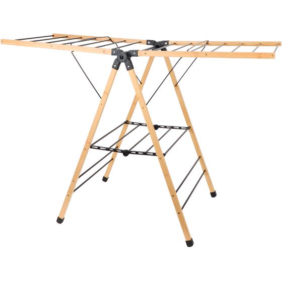 Voordelig droogrek van bamboe 62 x 10 x 97 cm zwart / bruin - stijlvol design - totale drooglengte: 13 meter - voor de was van het hele gezin.