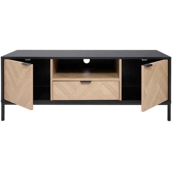 Herringbone TV unit with open doors