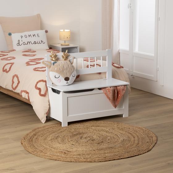 Toy storage bench in bedroom