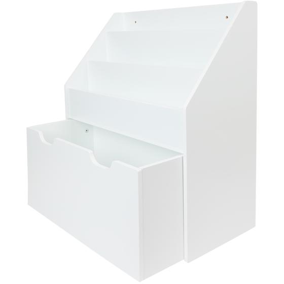 Kids' bookcase on wheels - with open drawer