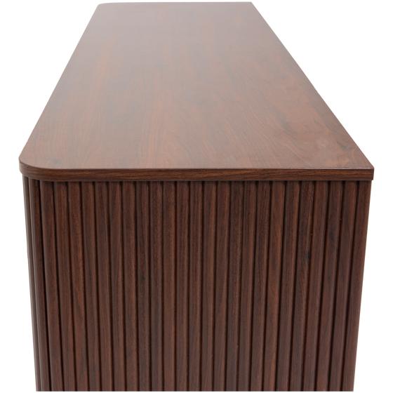 Ribbed design walnut TV cabinet - side view