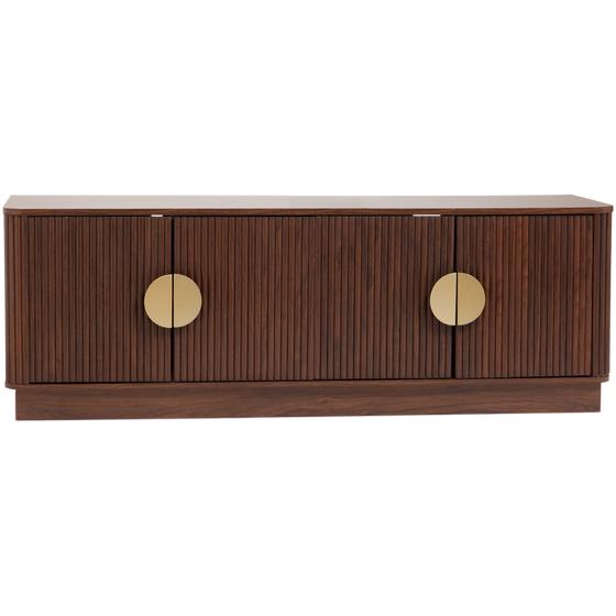 Ribbed design walnut TV cabinet - front view