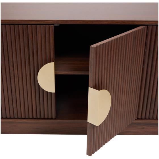 Ribbed design walnut TV cabinet - close-up of open door