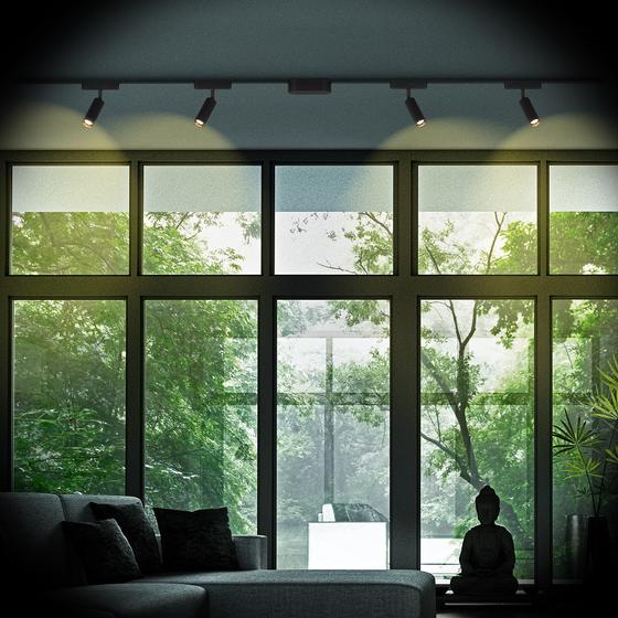 Track lighting with 4 spotlights - black - lifestyle image living room