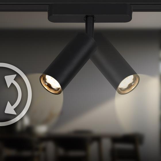 Track lighting with 4 spotlights - black - close-up of spotlight