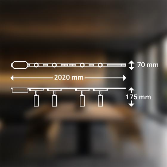 Track lighting with 4 spotlights - black - dimensions