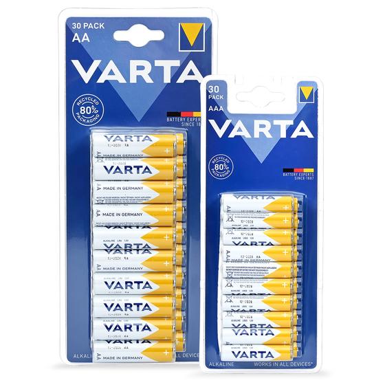 Piles alcalines Varta format XXL - 60 pièces les 2 packs