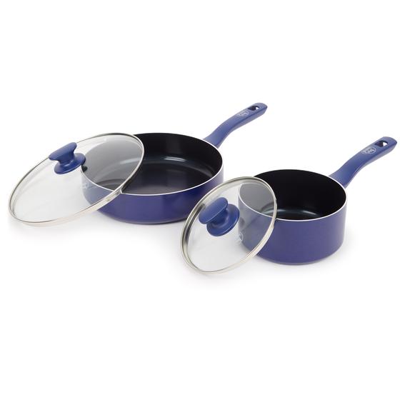 Greenchef 14-piece pan set - 2 pans with lids open