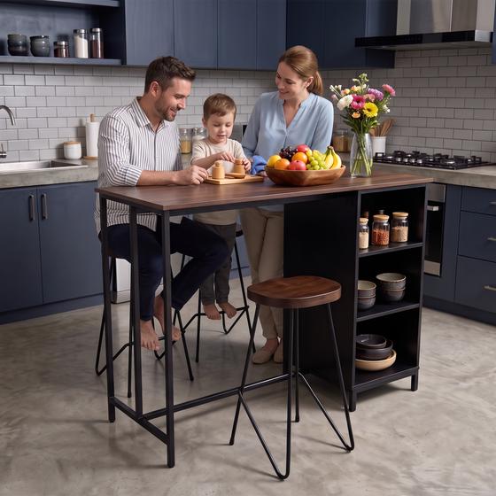 Bartafel met opbergvakken - walnootlook 110 x 60 x 105 cm | zwart / walnootbruin