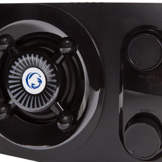 2.1 gaming speaker with LED lighting close-up speaker