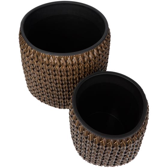 Set of 2 short plant pots - dark brown - viewed from above